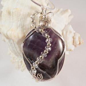 Wire Wrapped Gemstone Pendant Necklace, Amethyst..