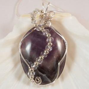 Wire Wrapped Gemstone Pendant Necklace, Amethyst..