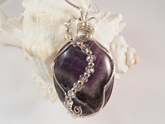 Wire Wrapped Gemstone Pendant Necklace, Amethyst Jewelry